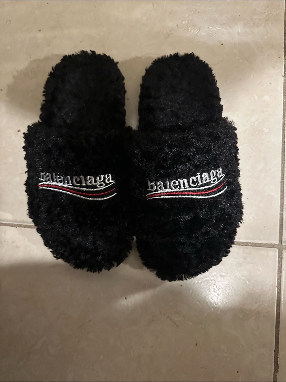 Balenciaga fur slides